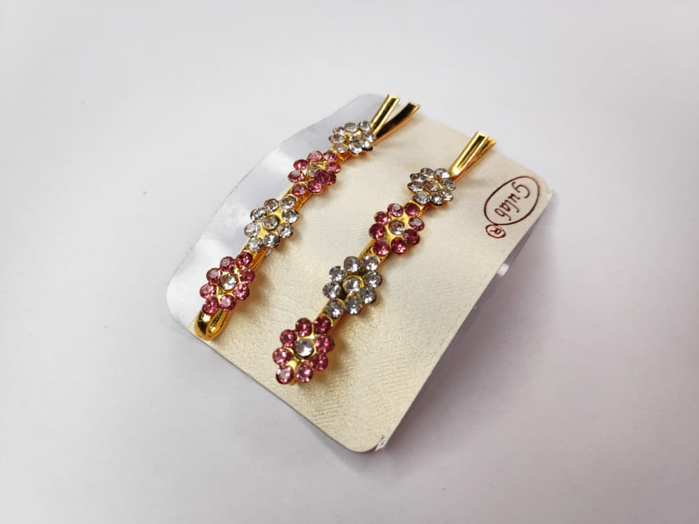 Pink Party wear hair Clips Diamond Bobby Pins