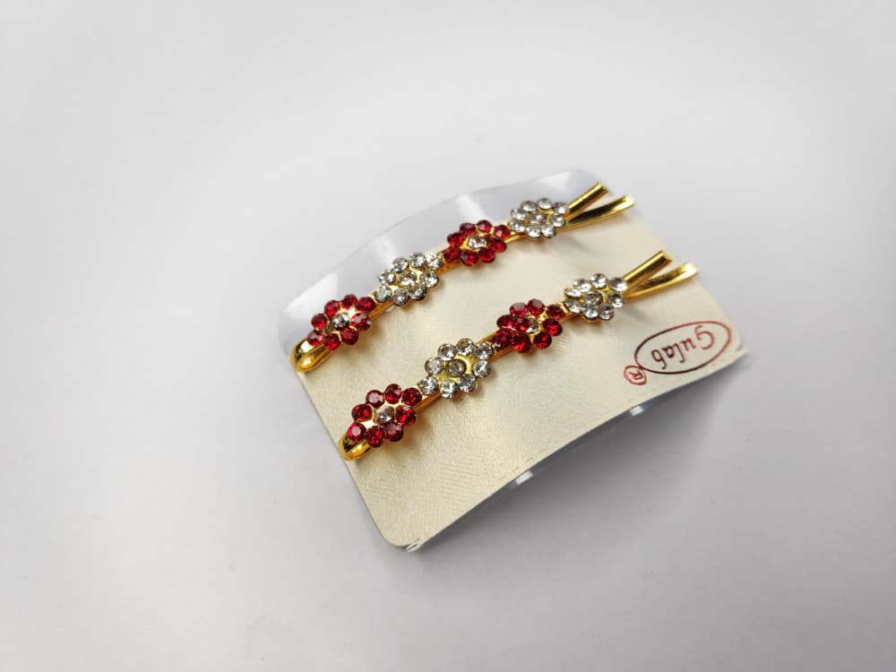 Red Party wear hair Clips Diamond Bobby Pins