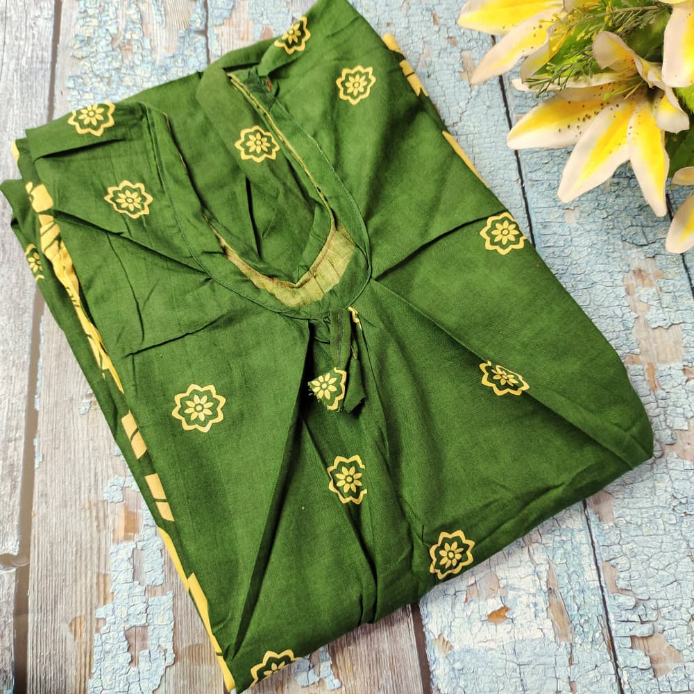 Dark Green Cotton Printed Nighty for women
