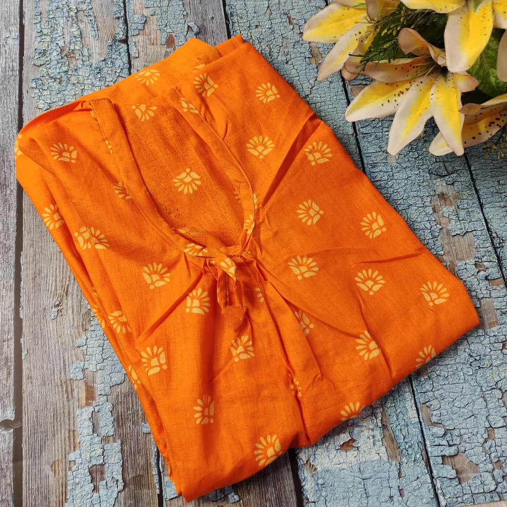 Sun yellow Cotton Printed Nighty for women