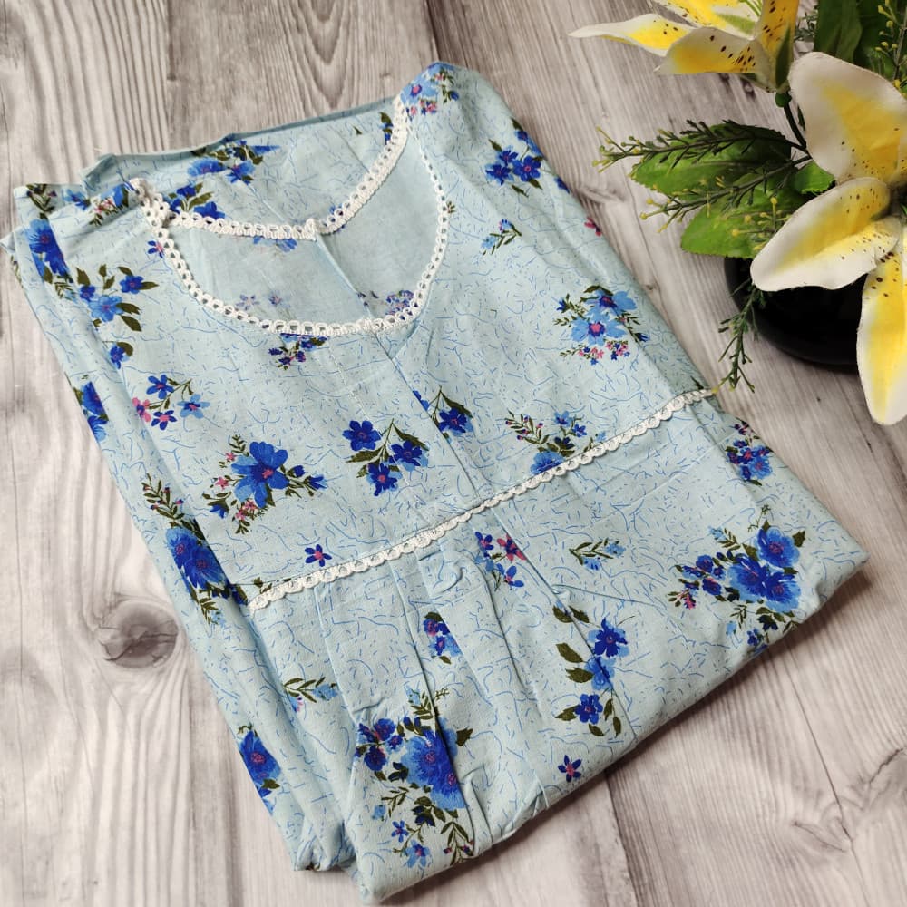 Light blue Pretty Florals Ankle Length Night Dress