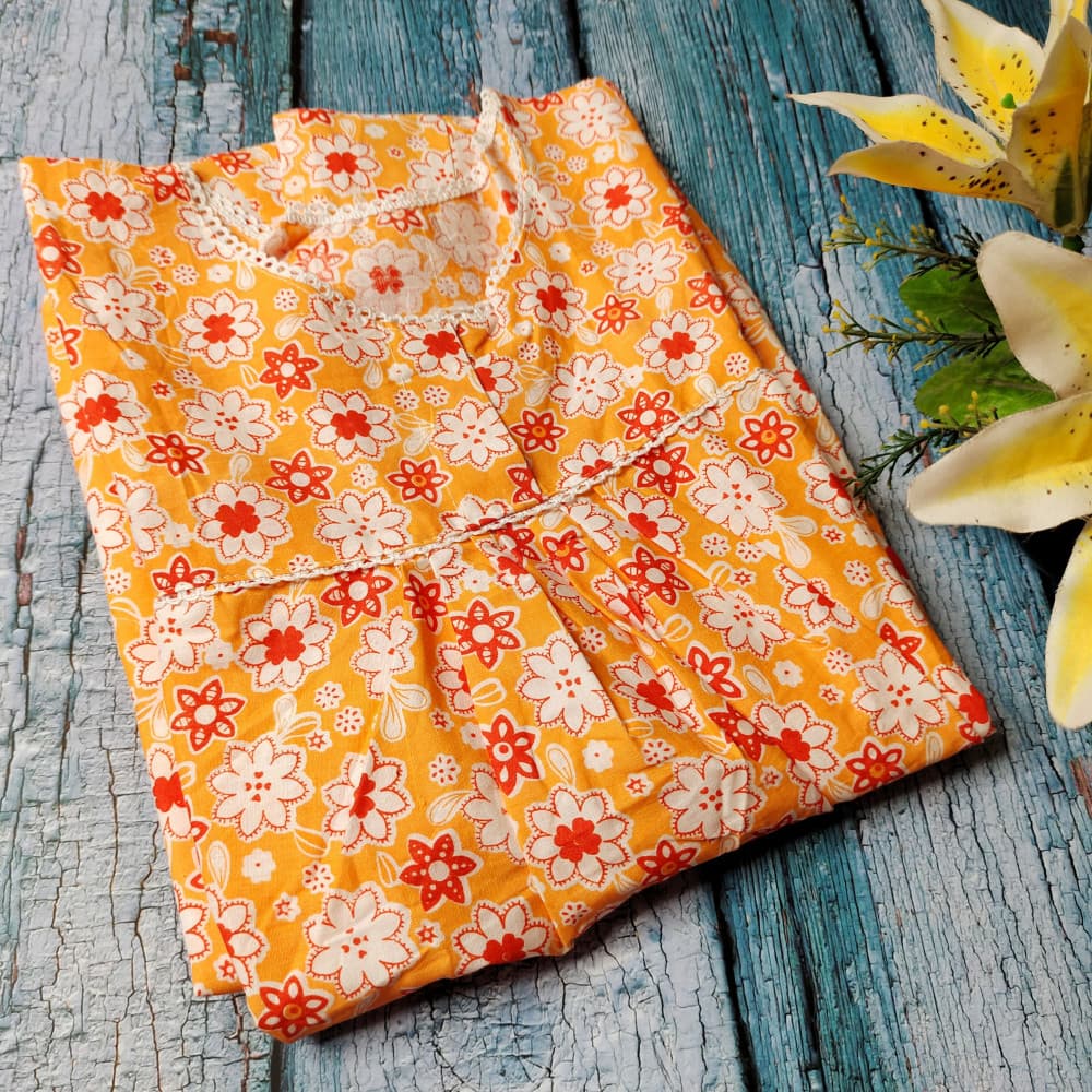 Orange Pretty Florals Ankle Length Night Dress