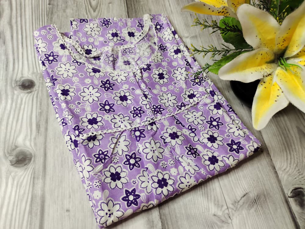 Purple Pretty Florals Ankle Length Night Dress