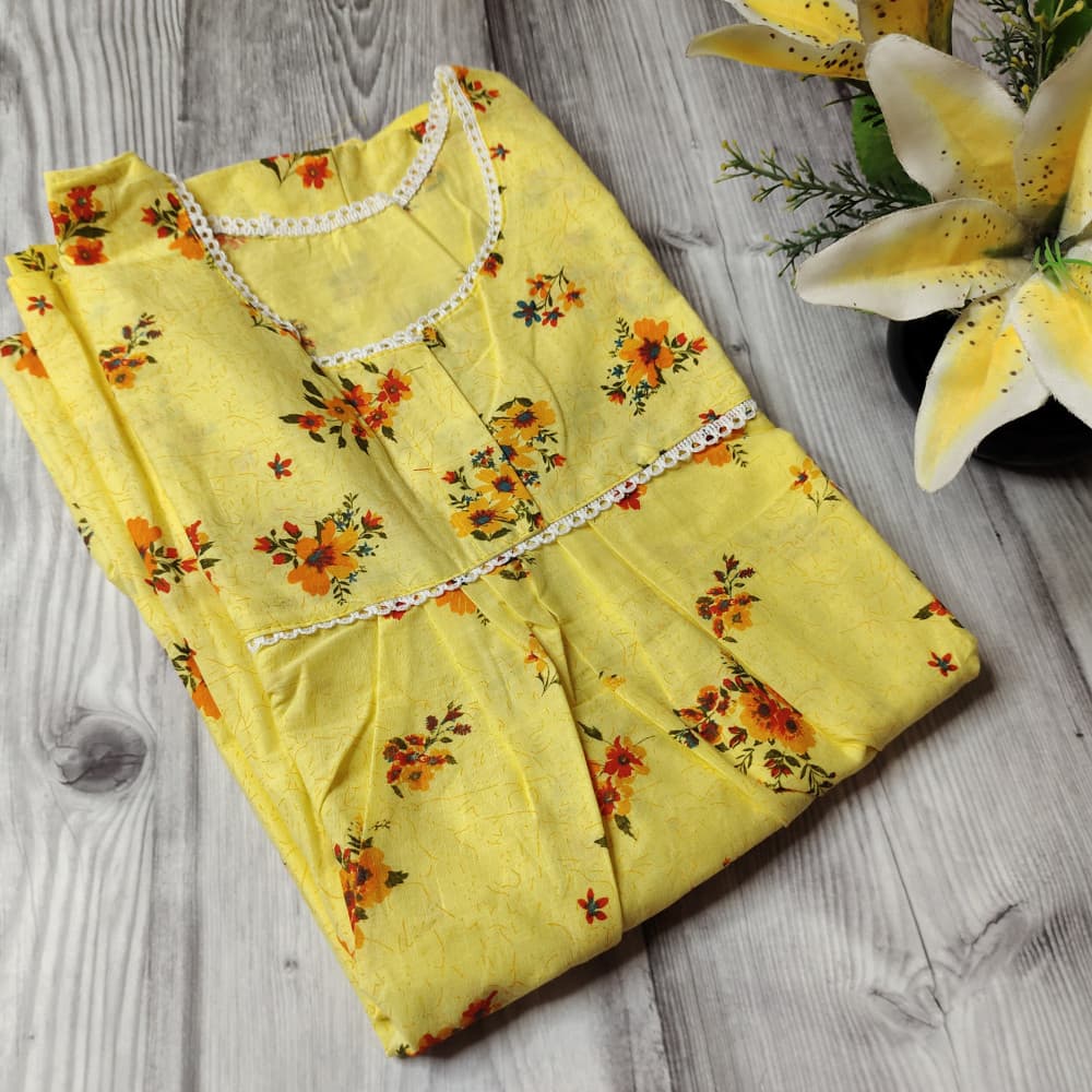 Yellow Pretty Florals Ankle Length Night Dress