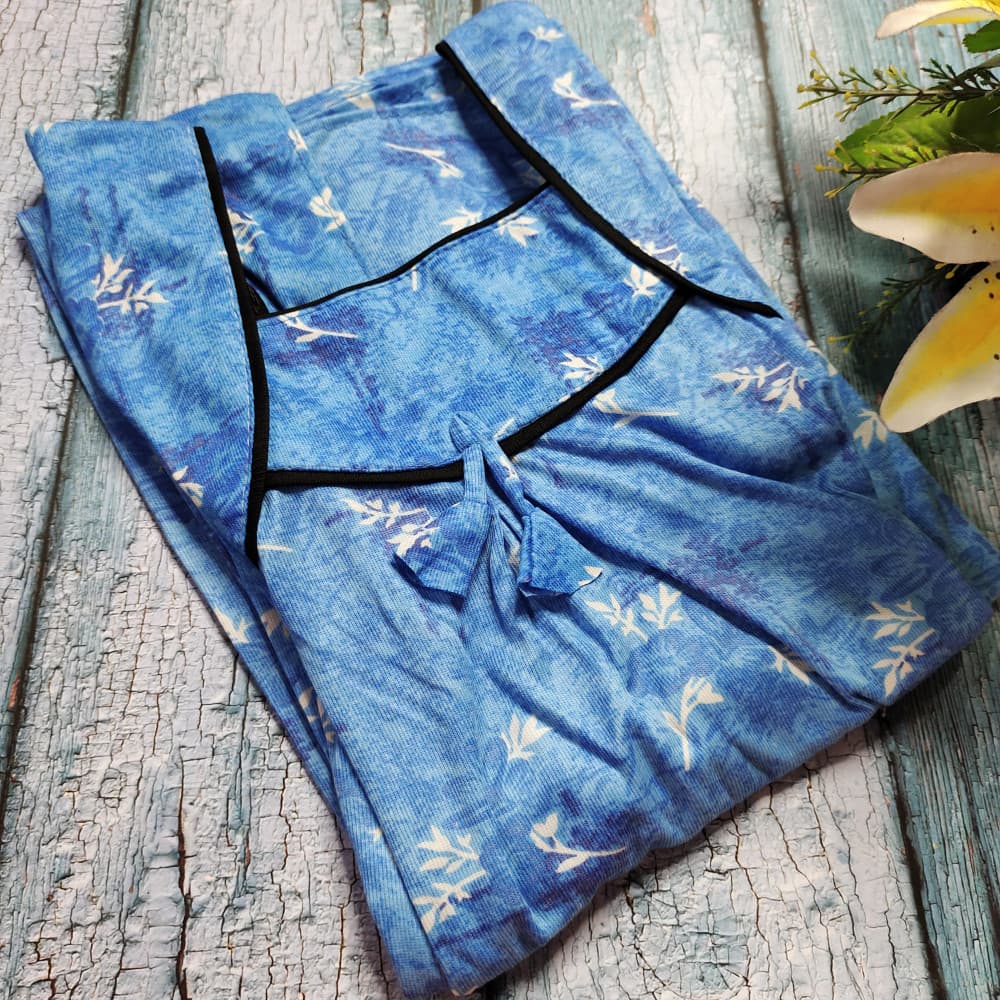 Blue Hosiery cotton Printed Nighty for Ladies