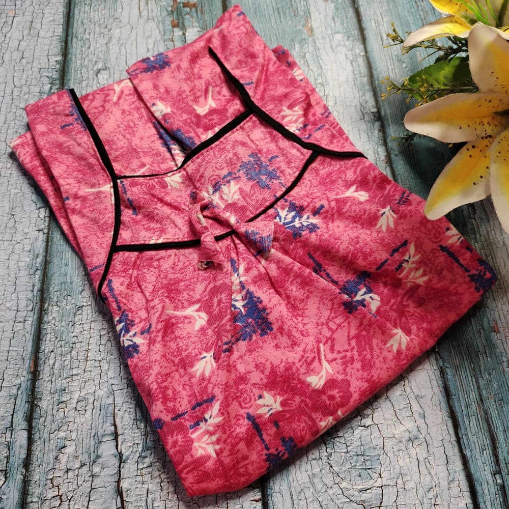 Pink Hosiery cotton Printed Nighty for Ladies