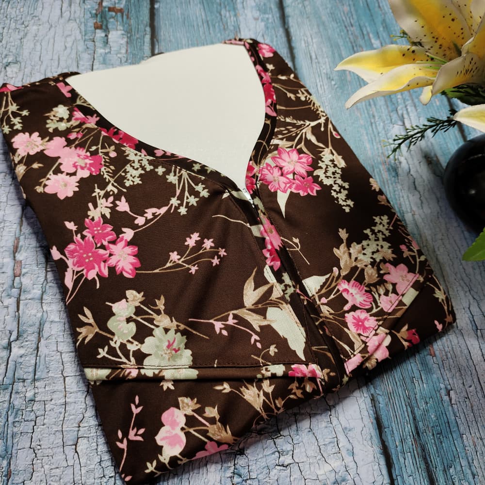 Brown Front zip floral print plus size Nighty for ladies