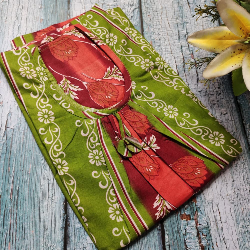Light Green Multicolour Cotton Printed Nighty for women