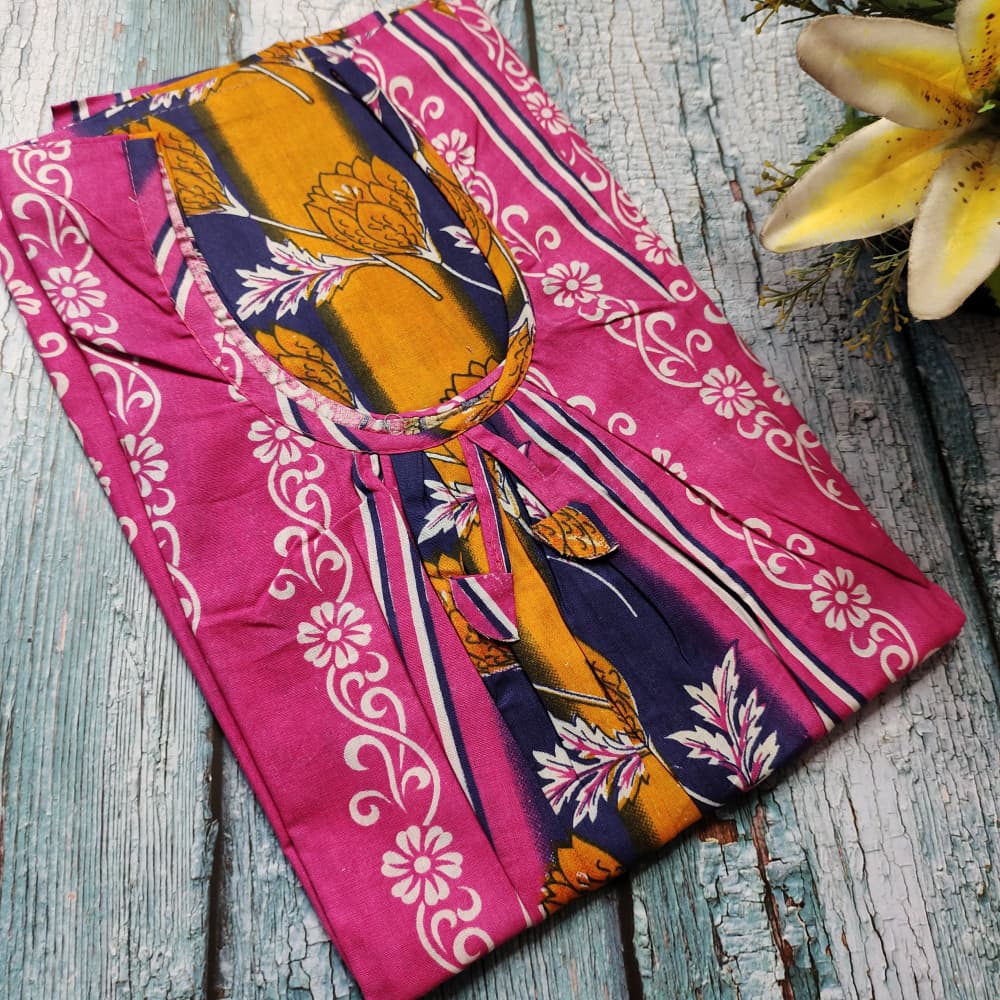 Pink Multicolour Cotton Printed Nighty for women