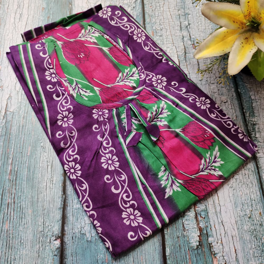Purple Multicolour Cotton Printed Nighty for women