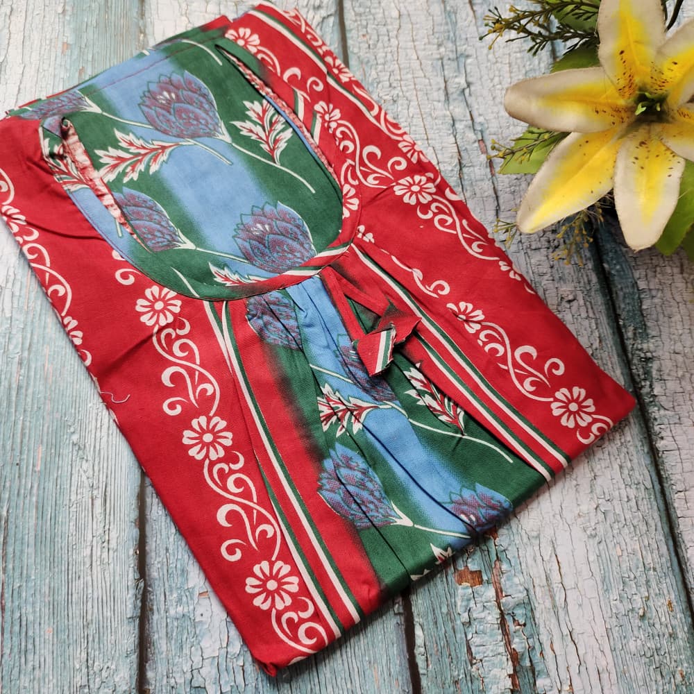 Red Multicolour Cotton Printed Nighty for women