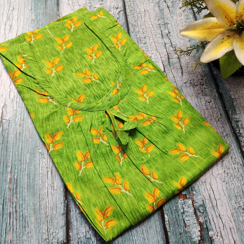 Green Leaf design Cotton Printed Nighty for women