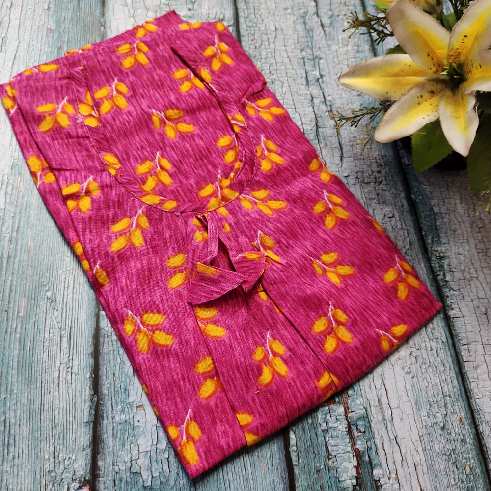 Pink Leaf design Cotton Printed Nighty for women