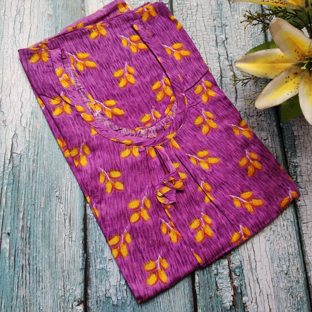 Purple Leaf design Cotton Printed Nighty for women