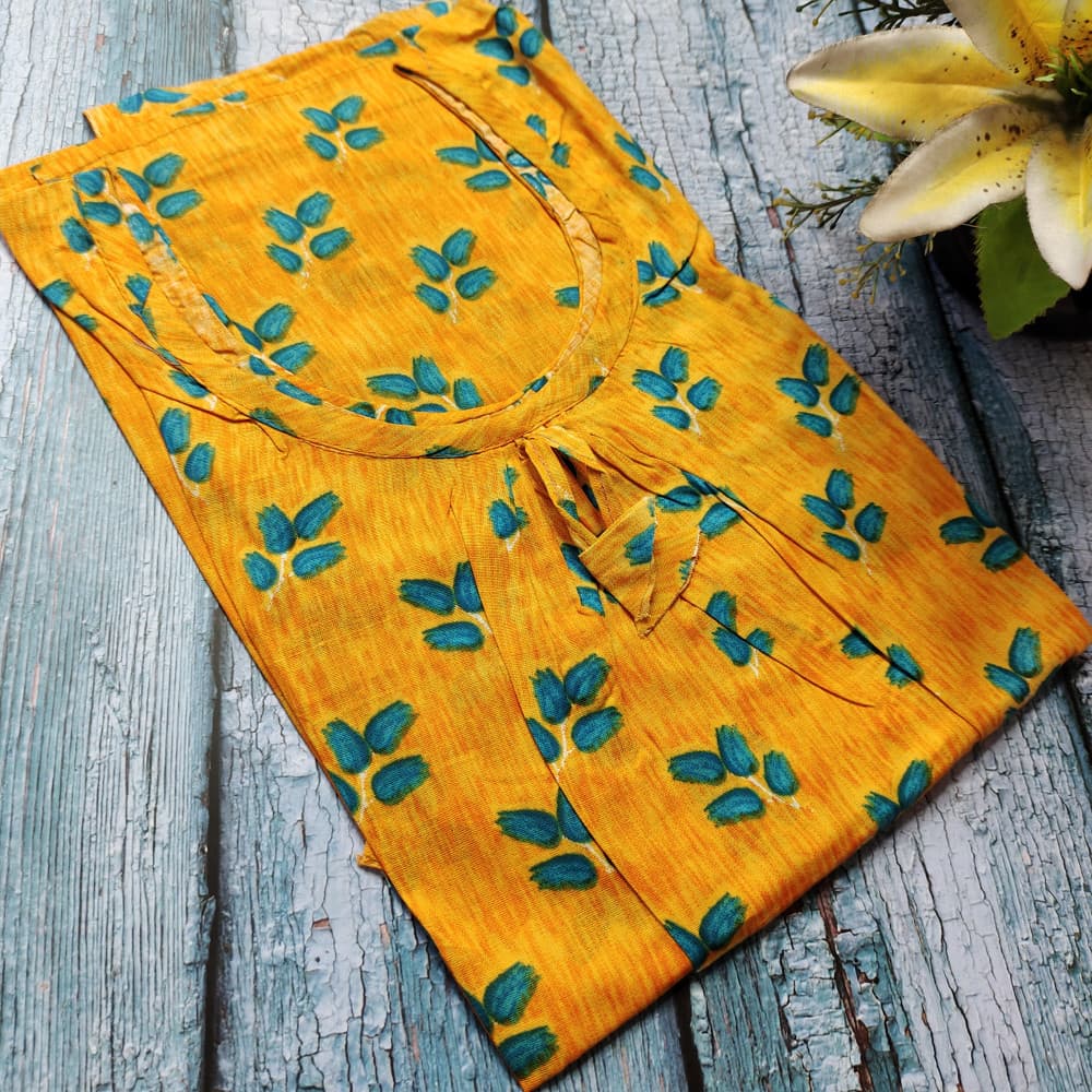 Mustard Leaf design Cotton Printed Nighty for women