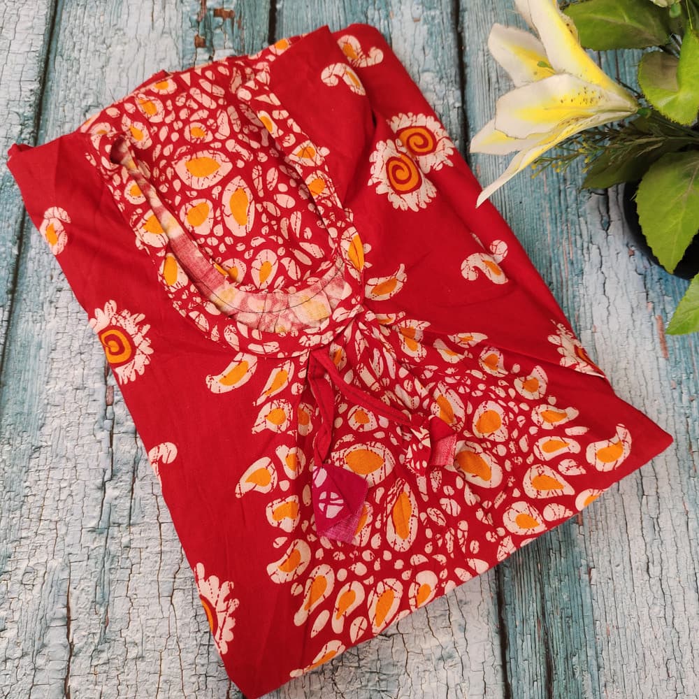 Red Batik Cotton Printed Nighty for women
