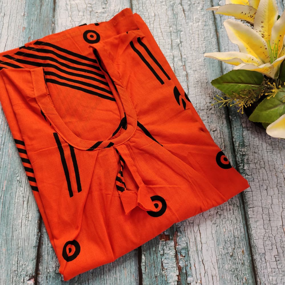 Orange Cotton Printed Nighty for women
