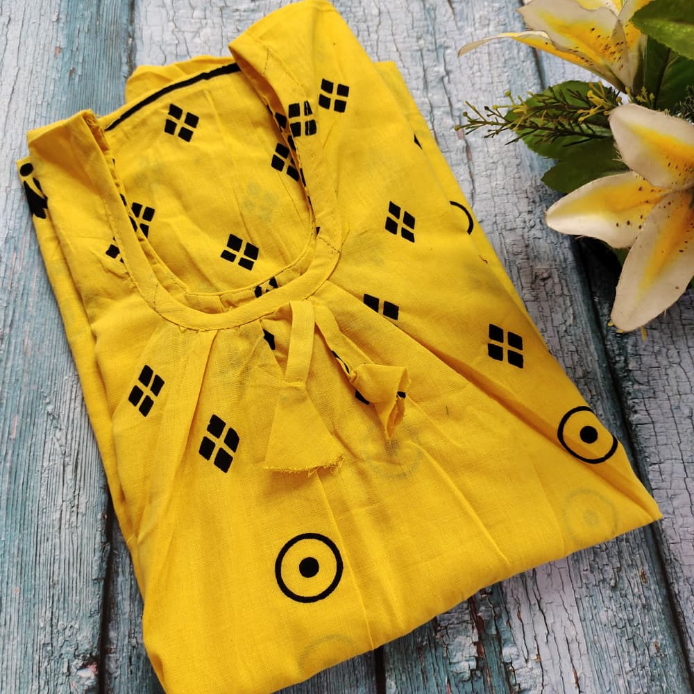 Yellow Cotton Printed Nighty for women