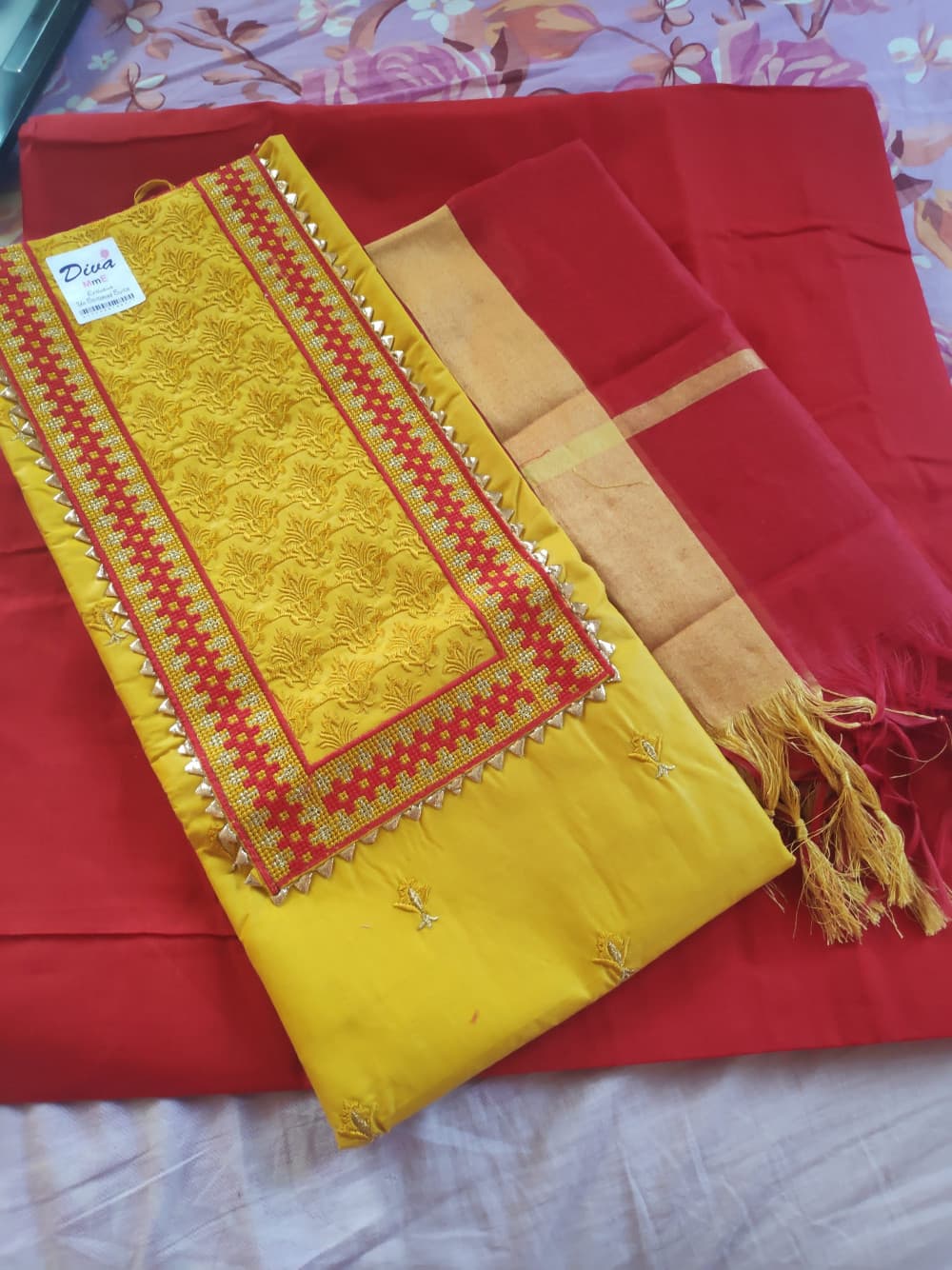 Yellow Cross Stitch Embroidered Party Wear Suit