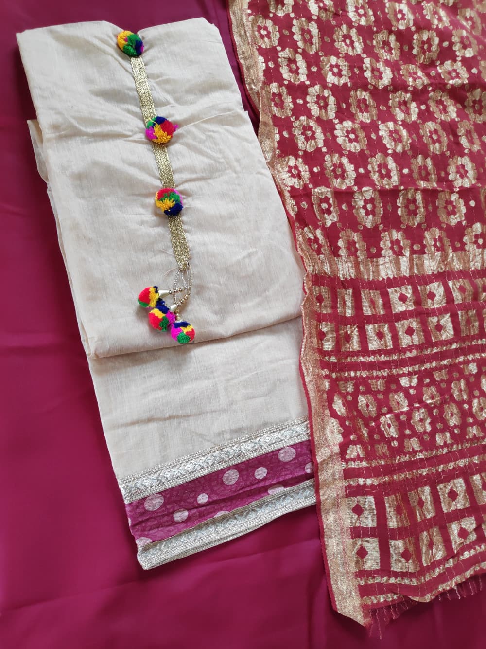 Red Festive Wear Chanderi Suit With Net Heavy Dupatta
