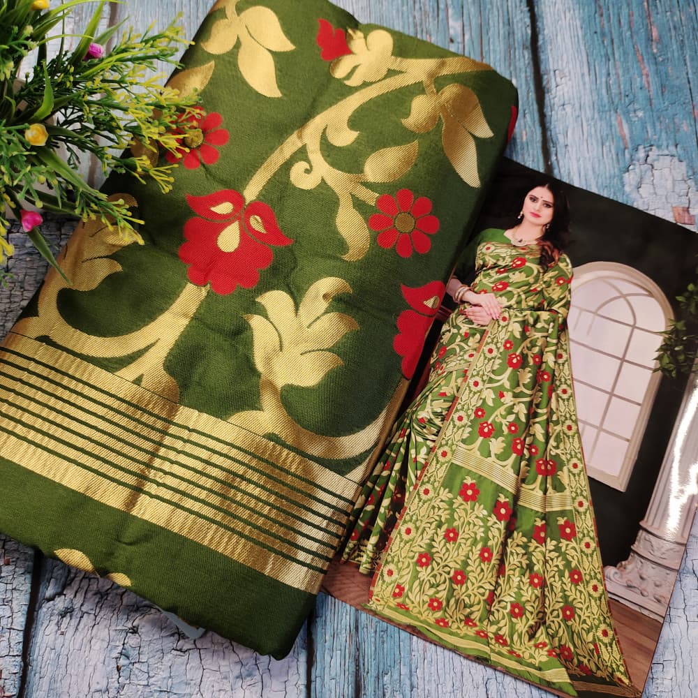 Green Heavy Jaal Pattern Silk Saree