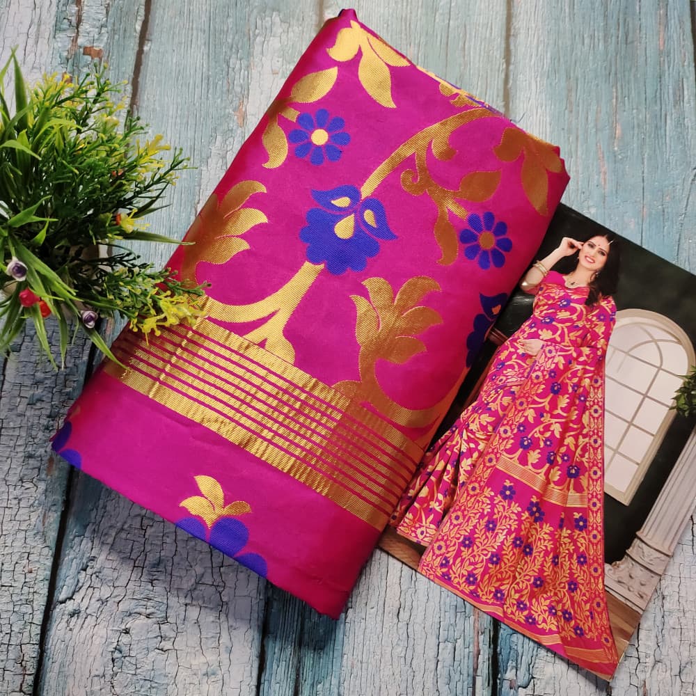 Magenta Heavy Jaal Pattern Silk Saree
