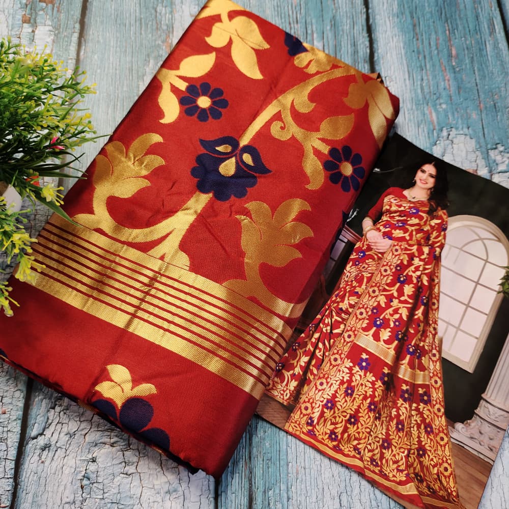 Maroon Heavy Jaal Pattern Silk Saree