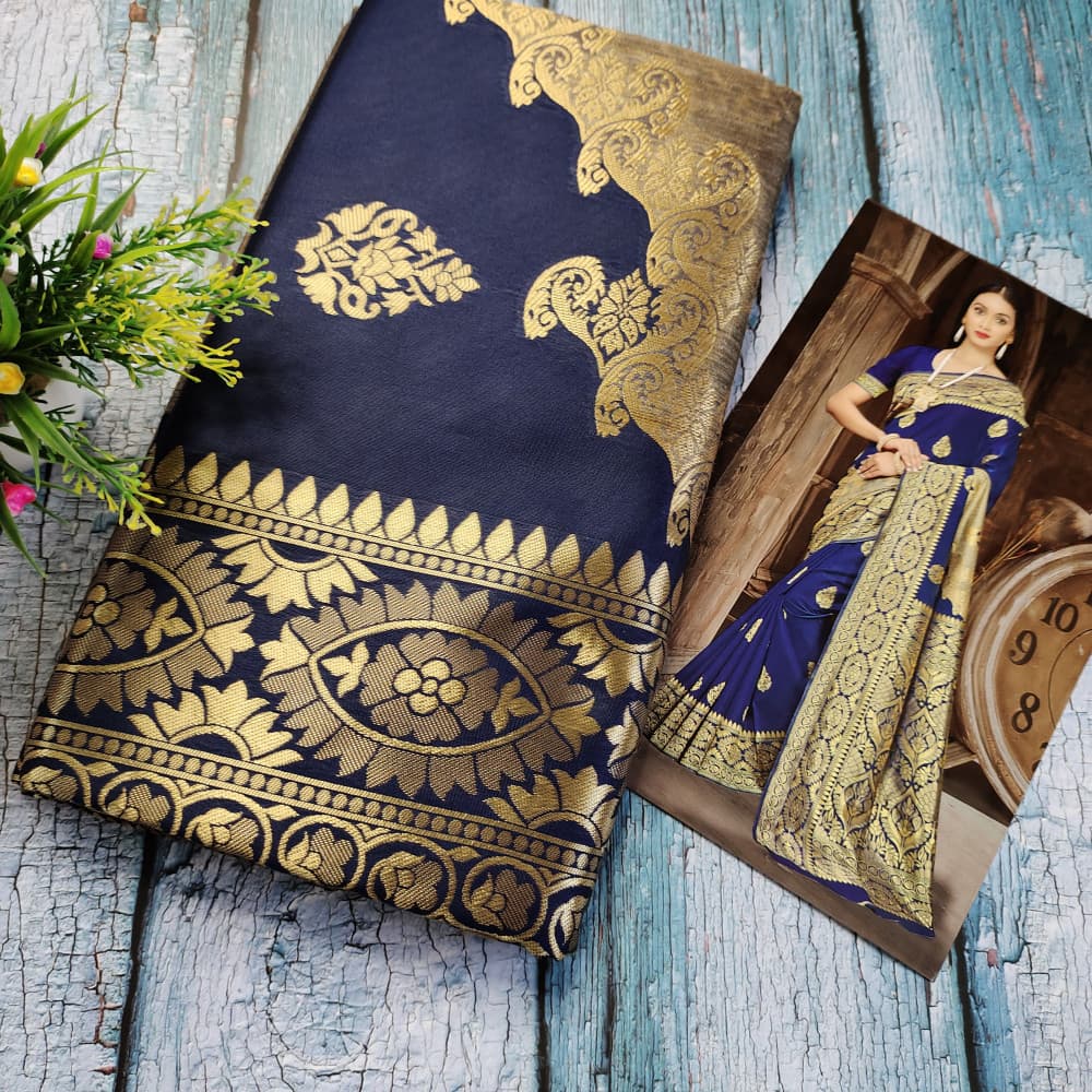 Navy Blue New Pallu Pattern Latest Design Silk Saree