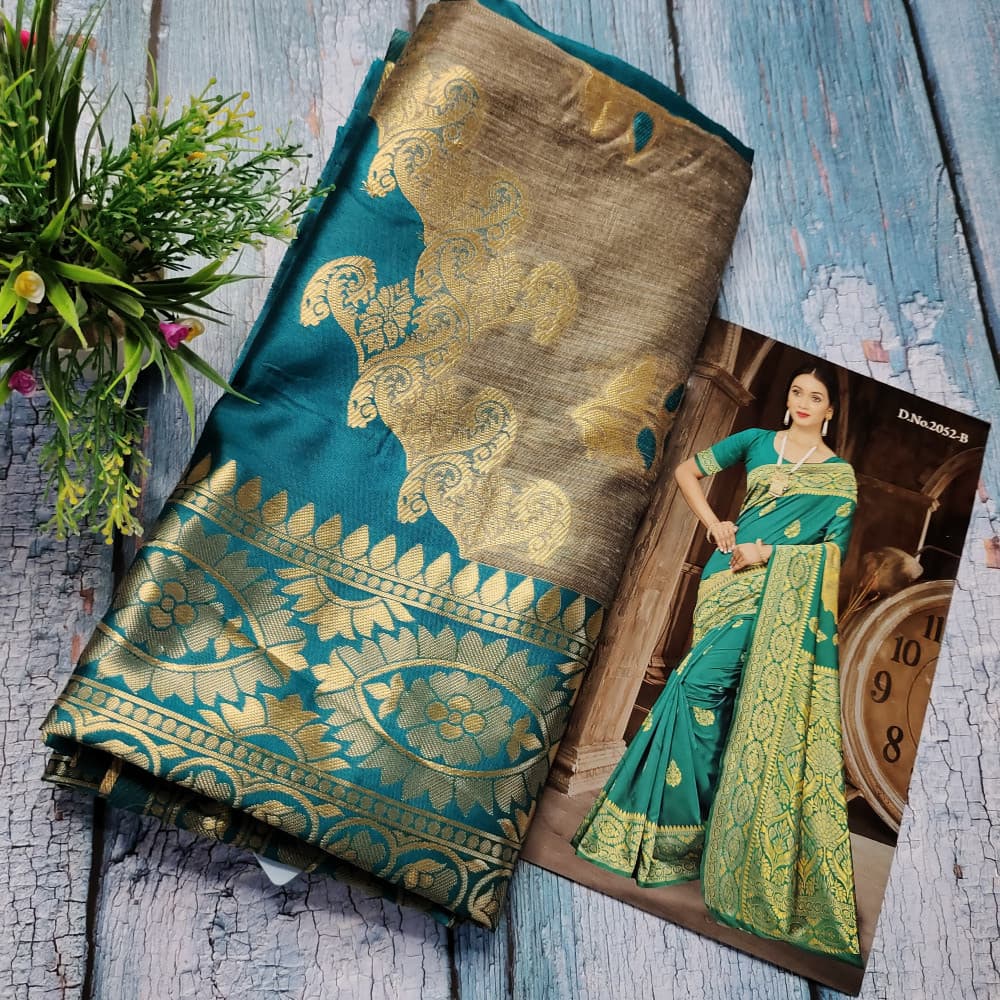 Rama green New Pallu Pattern Latest Design Silk Saree