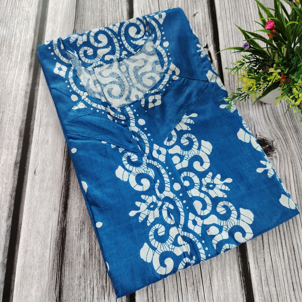 Blue New Batik Print Cotton Nighty for Ladies