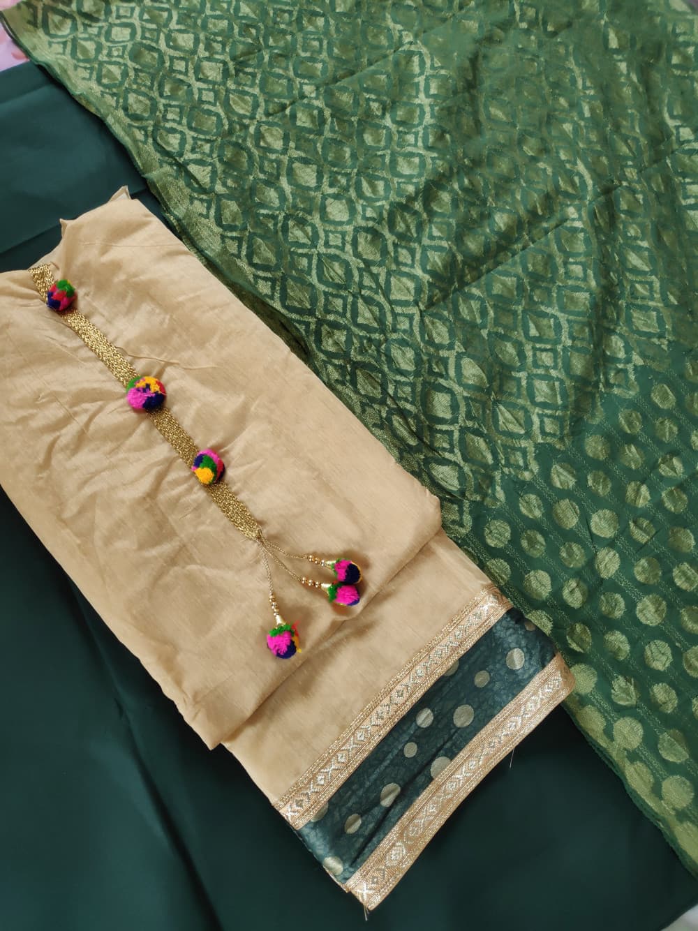 Dark Green Festive Wear Chanderi Suit With Net Heavy Dupatta