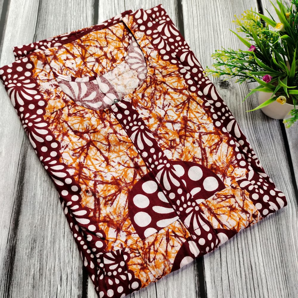 Coke yellow New Batik Print Cotton Nighty for Ladies