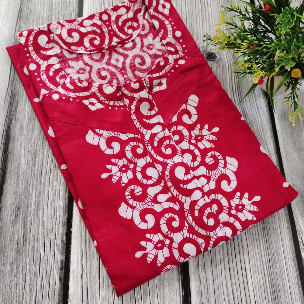 Magenta New Batik Print Cotton Nighty for Ladies