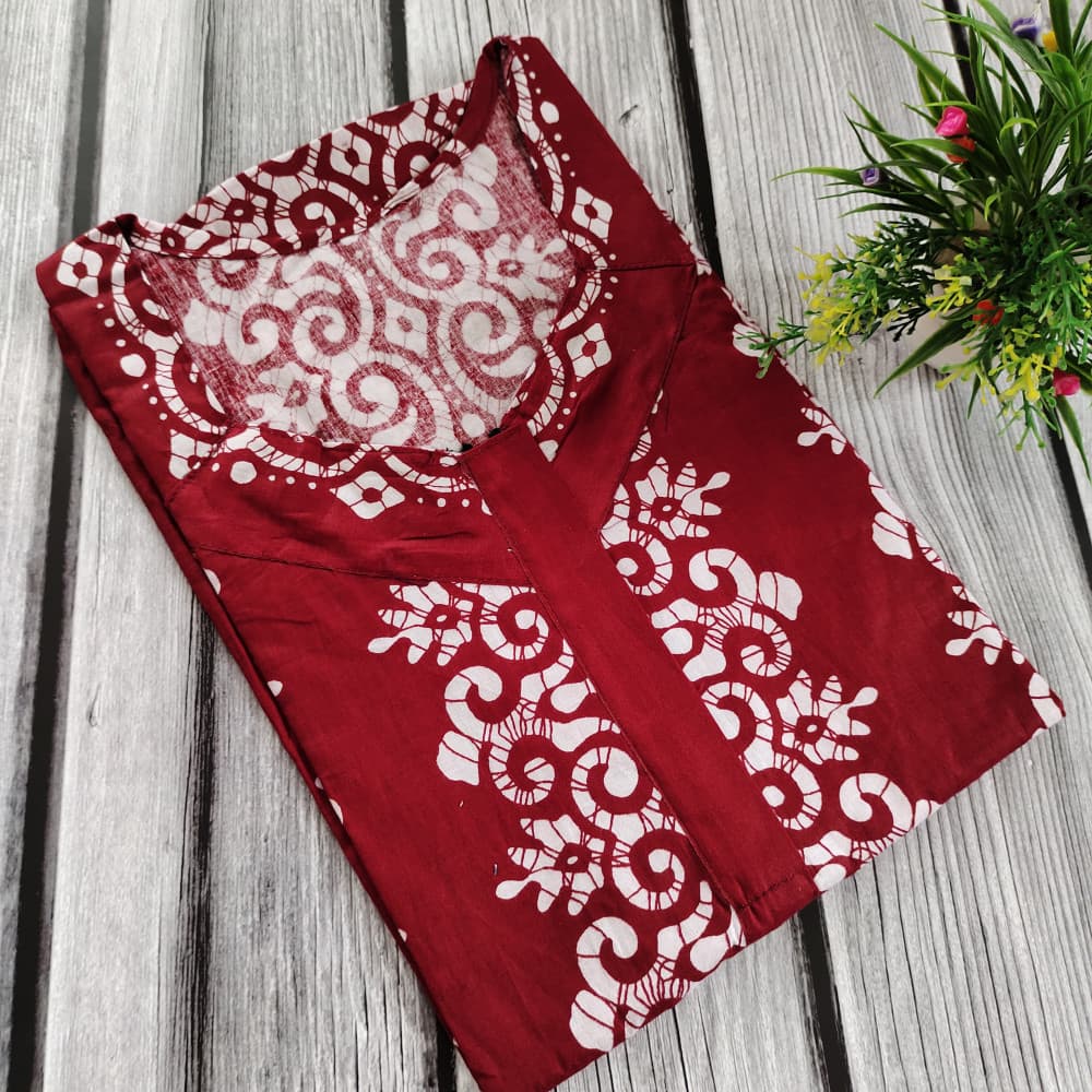 Maroon New Batik Print Cotton Nighty for Ladies
