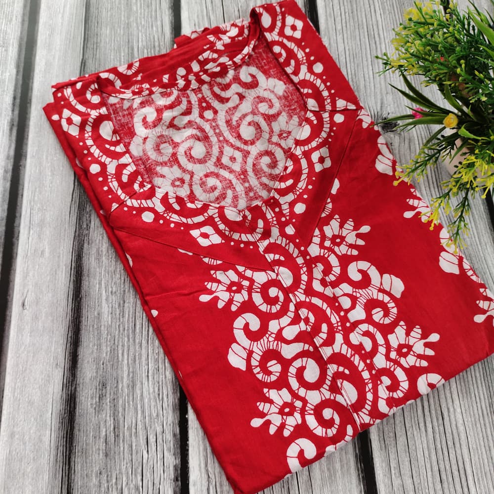 Red New Batik Print Cotton Nighty for Ladies