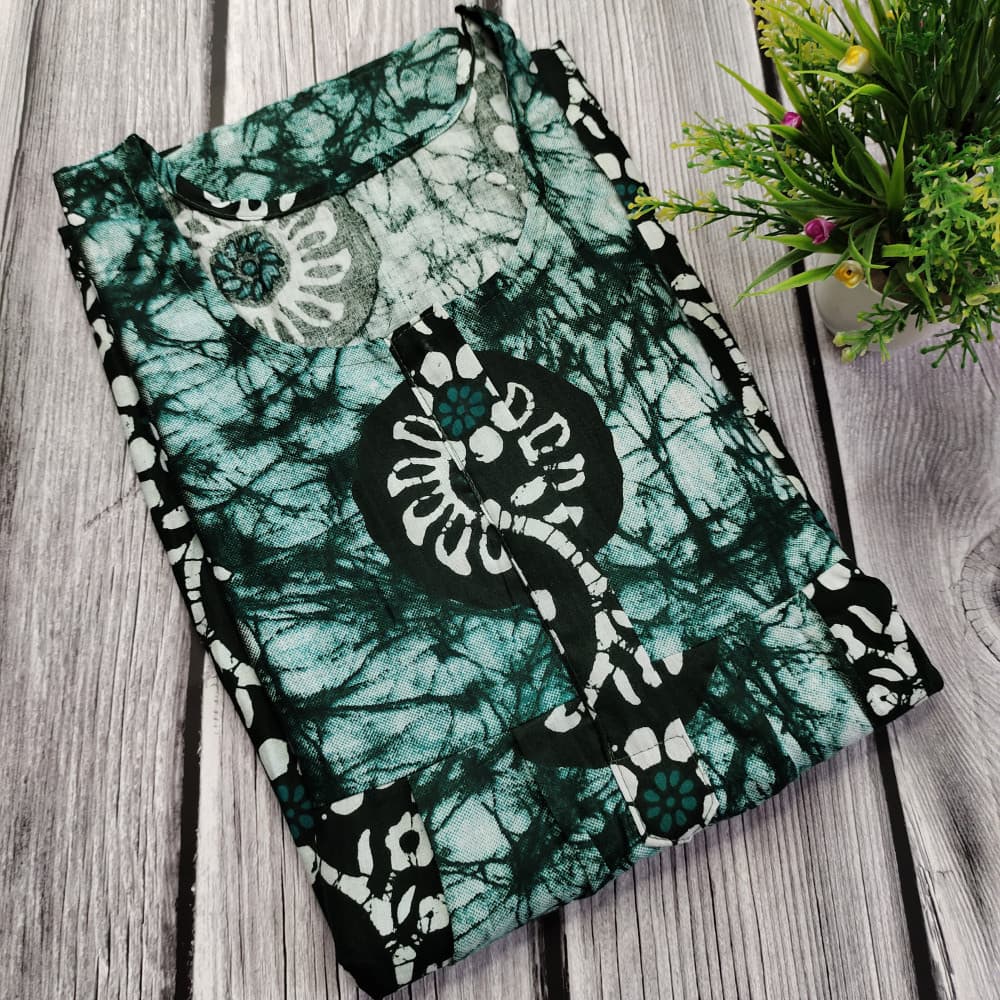 Bottle Green New Batik Print Cotton Nighty for Ladies
