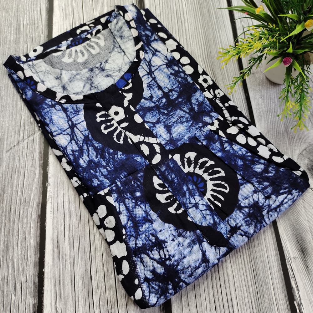 Navy Blue New Batik Print Cotton Nighty for Ladies