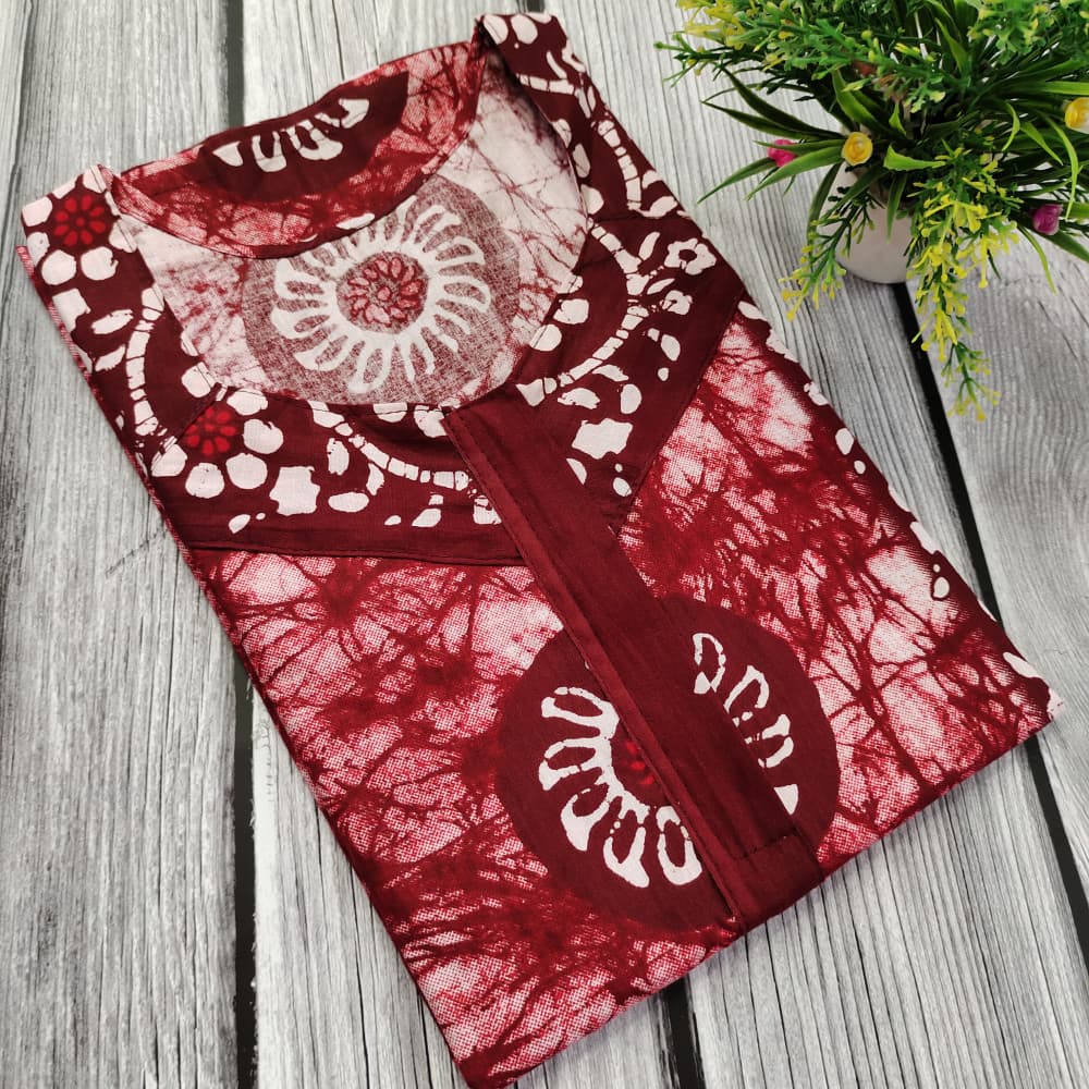 Coke colour New Batik Print Cotton Nighty for Ladies
