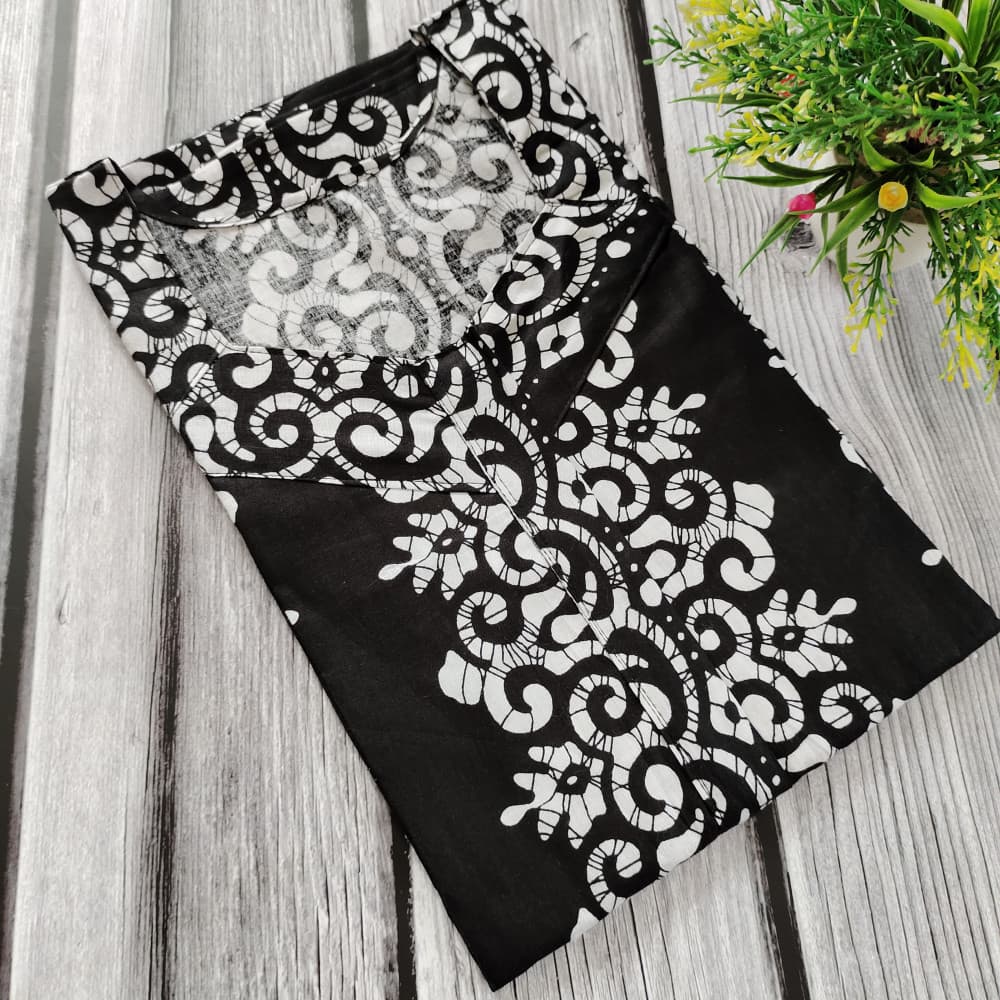 Black New Batik Print Cotton Nighty for Ladies