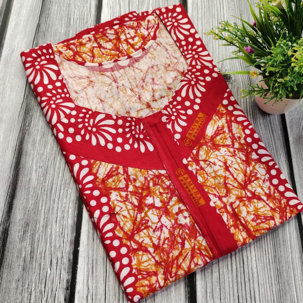 Red New Batik Print Cotton Nighty for Ladies