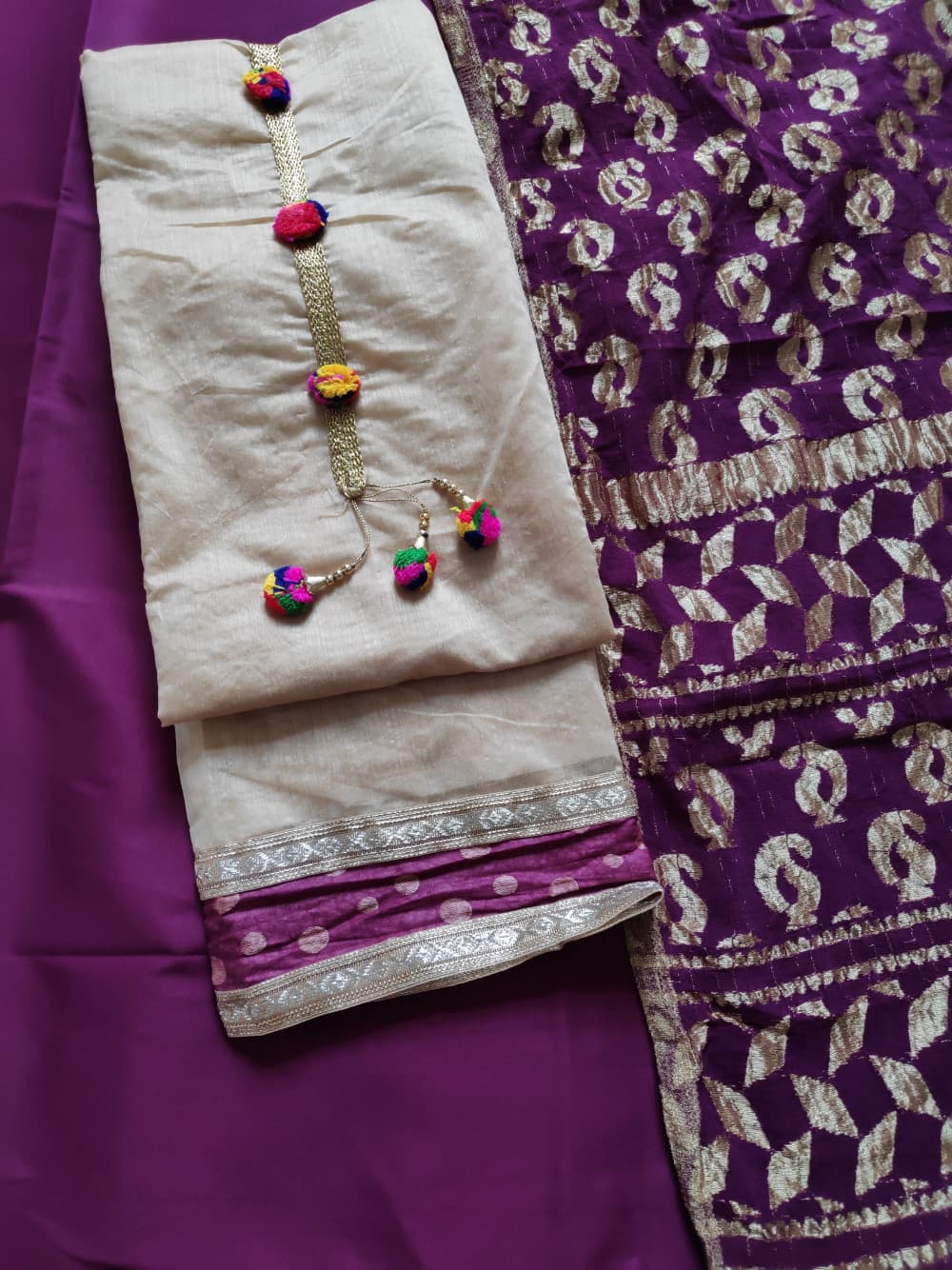 Magenta Festive Wear Chanderi Suit With Net Heavy Dupatta