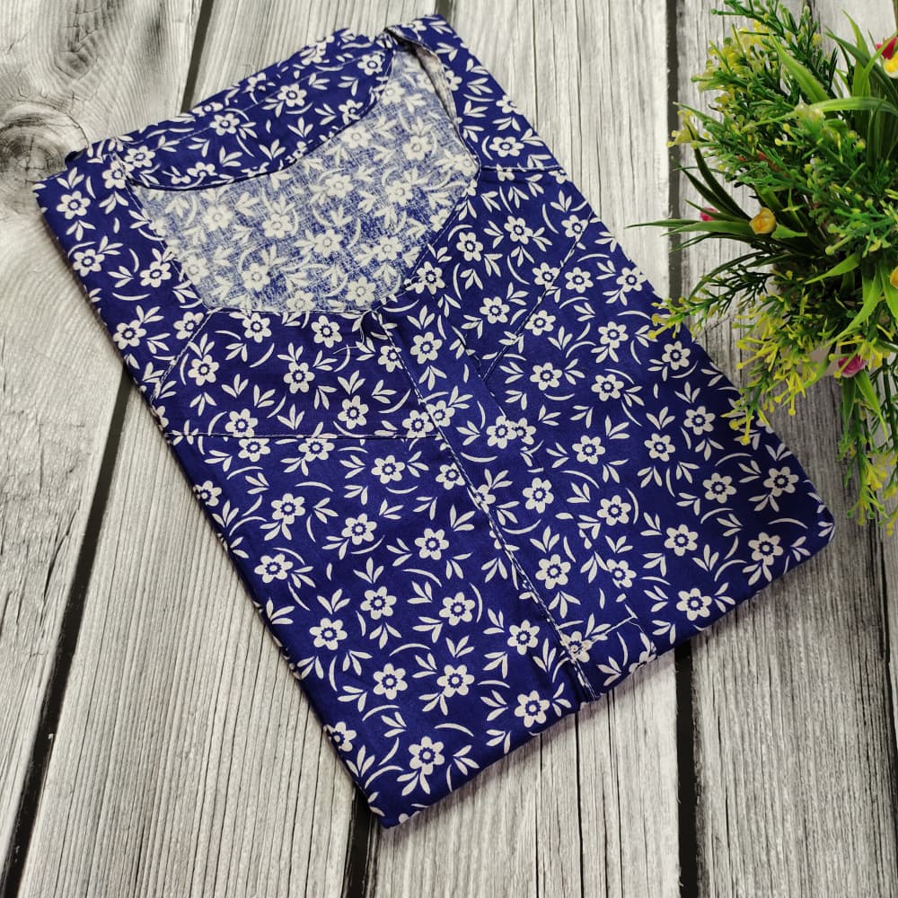 Blue Cotton Printed Nighty for Ladies