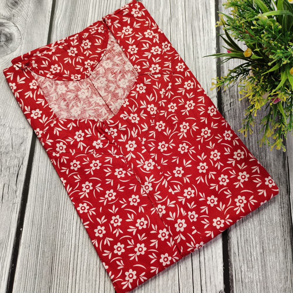 Red Cotton Printed Nighty for Ladies