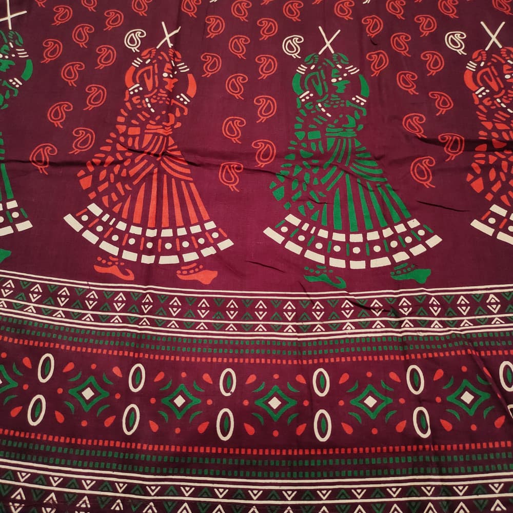 Maroon Gujri Print Pure Cotton Nighty for Ladies