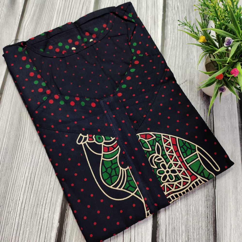 Black Gujri Print Pure Cotton Nighty for Ladies