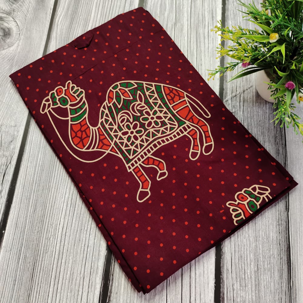 Maroon Gujri Print Pure Cotton Nighty for Ladies