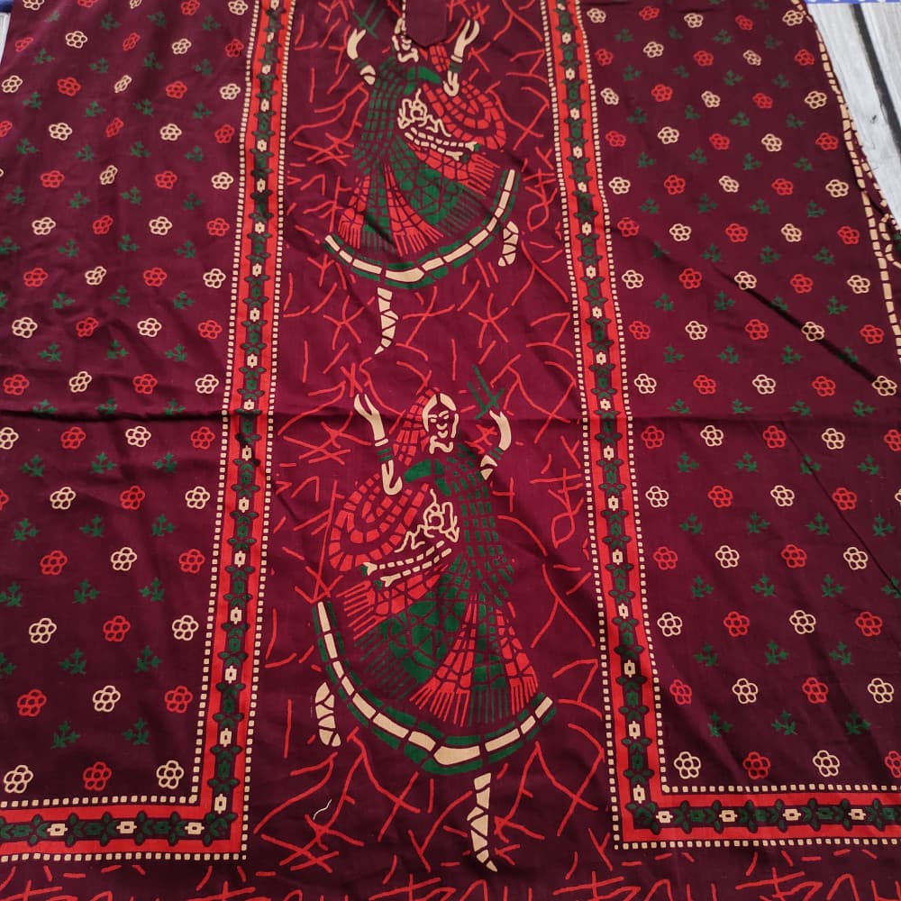 Maroon Gujri Print Pure Cotton Nighty for Ladies