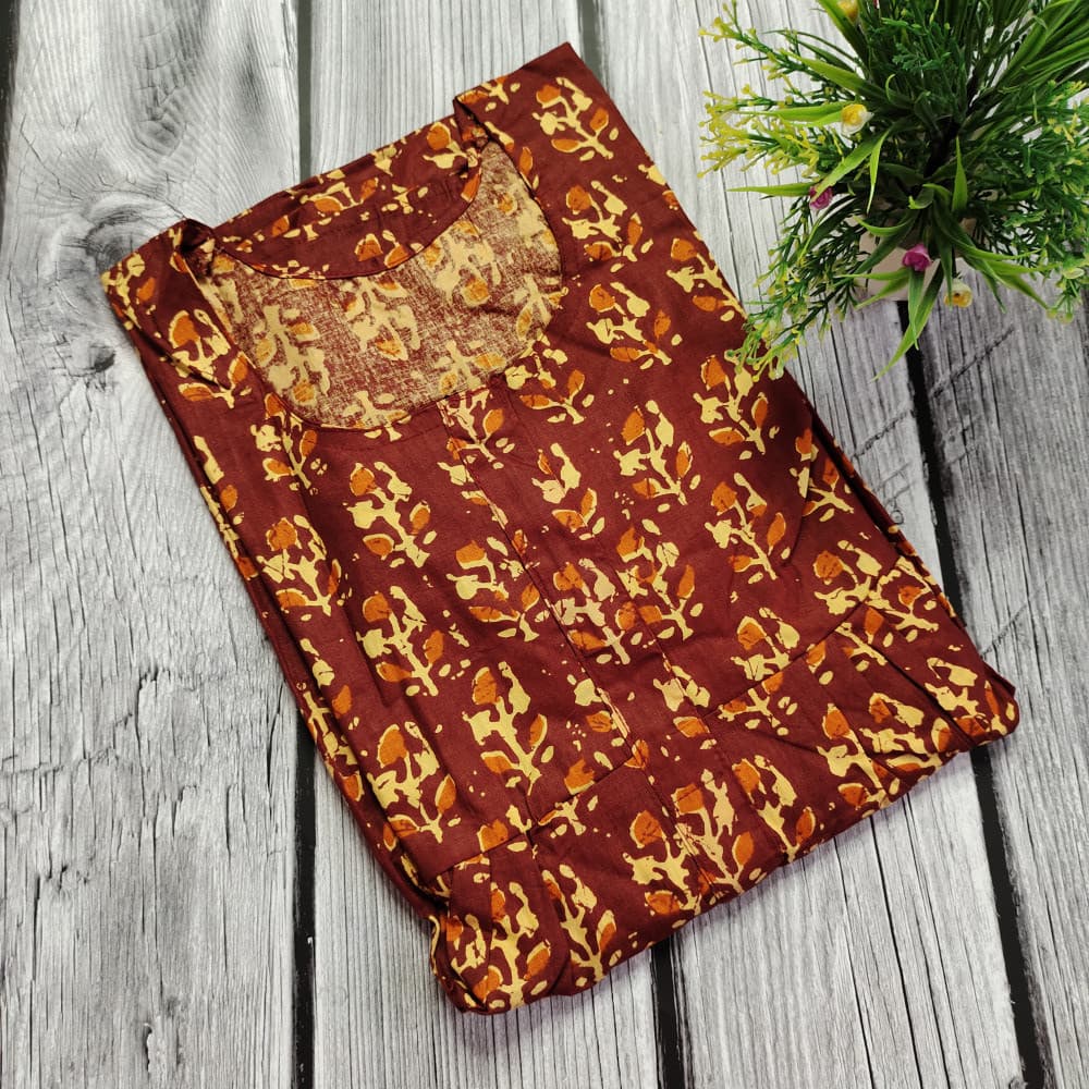 Brown Cotton Printed Nighty for Ladies