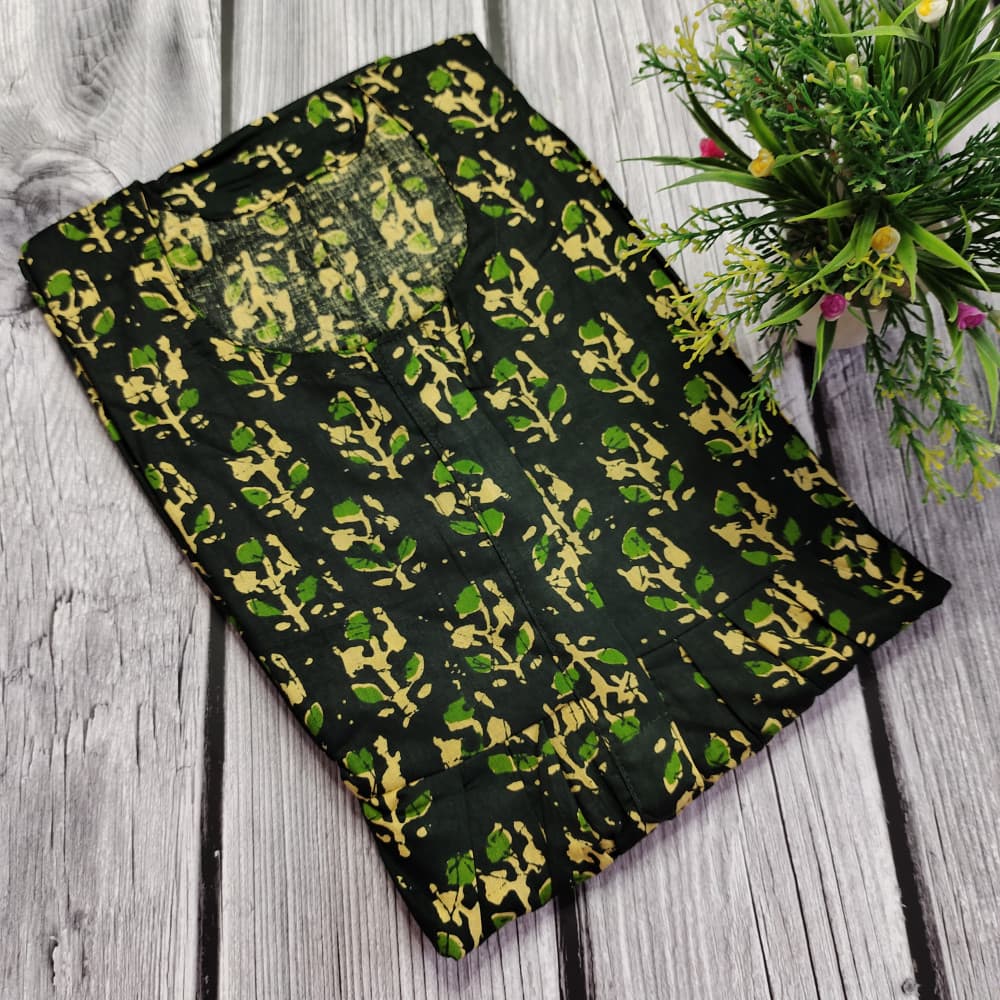 Dark Green Cotton Printed Nighty for Ladies