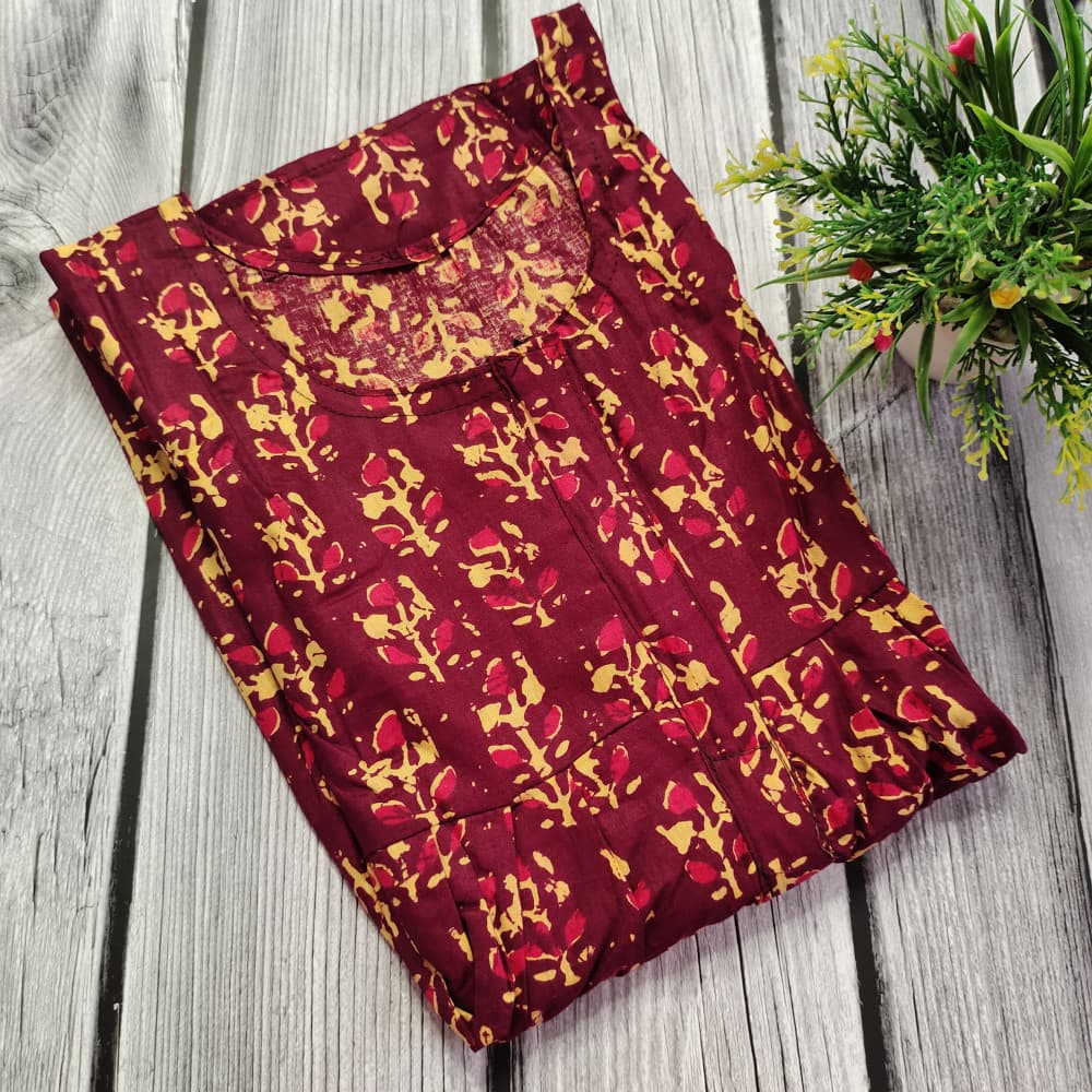 Magenta Cotton Printed Nighty for Ladies